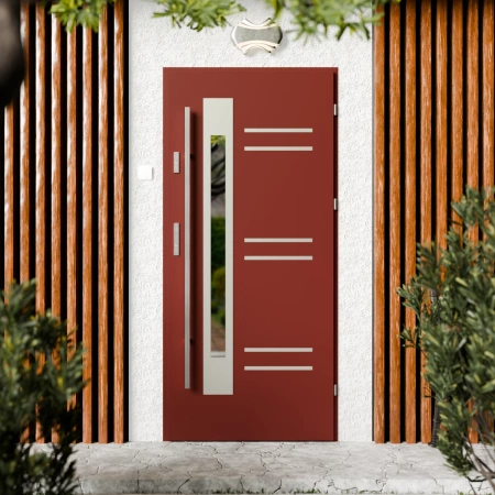 Drzwi zewnętrzne stalowe do domu Pina Inox 72mm z antabą/pochwytem energooszczędne Ud=1.3 lustro weneckie szyba mleczna Program Czyste Powietrze