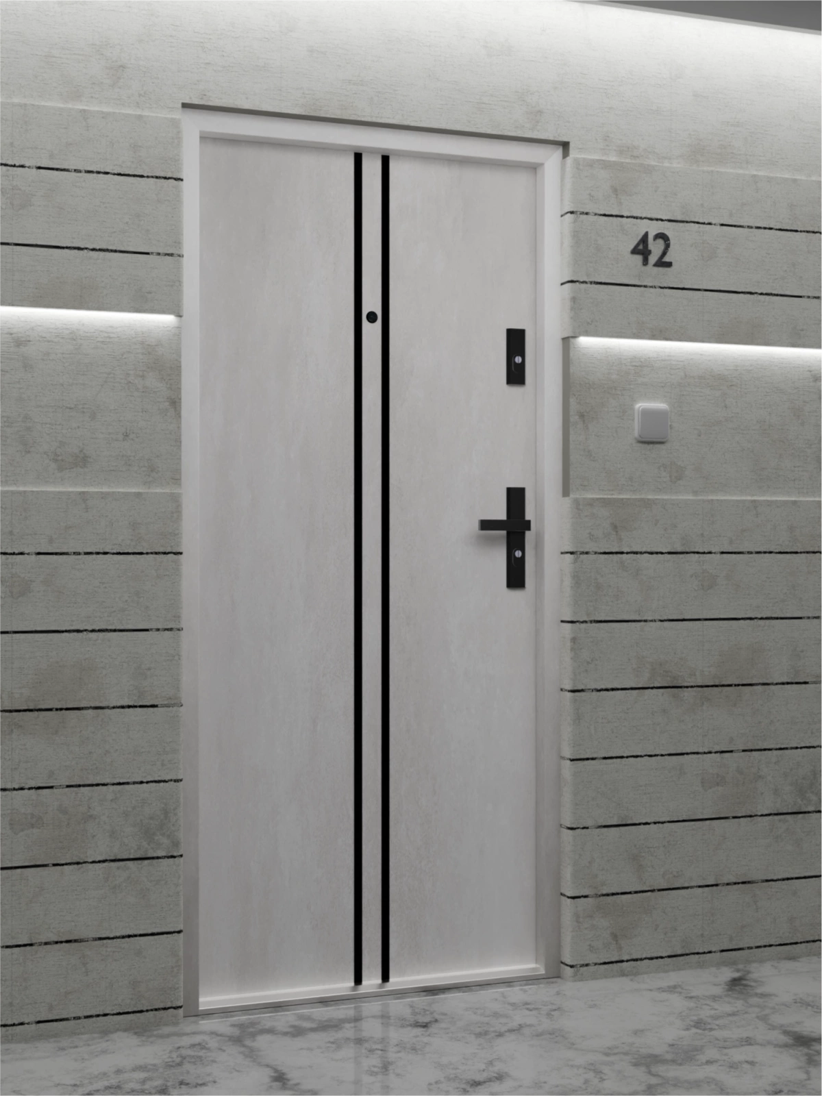 Ekonomiczne drzwi wewnątrzklatkowe wejściowe do mieszkania z klatki schodowej 55 mm stalowe beton A7
