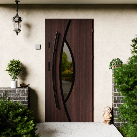 Drzwi zewnętrzne stalowe do domu Maestro Black 72mm z antabą/pochwytem energooszczędne Ud=1.3 lustro weneckie szyba mleczna Program Czyste Powietrze