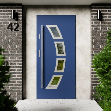 Drzwi zewnętrzne stalowe do domu Cinea Inox 72mm z antabą/pochwytem energooszczędne Ud=1.3 lustro weneckie szyba mleczna Program Czyste Powietrze