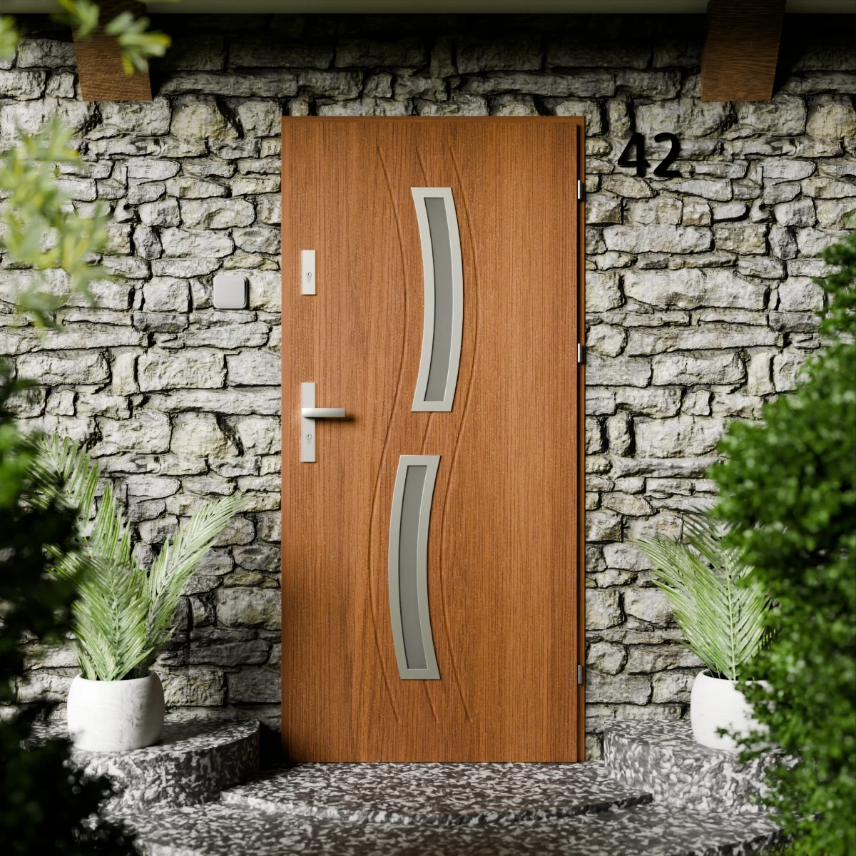 Drzwi zewnętrzne stalowe do domu Twista Inox 72mm z klamką energooszczędne Ud=1.3 lustro weneckie szyba mleczna Program Czyste Powietrze