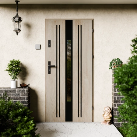 Elegant Black CK drzwi zewnętrzne 72 mm z klamką czarną energooszczędne Ud-1.3 przeszklone lustro weneckie szyba mleczna Program Czyste Powietrze