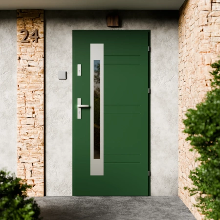 Drzwi zewnętrzne stalowe do domu Weno Inox 72mm z klamką energooszczędne Ud=1.3 przeszklone lustro weneckie szyba mleczna Program Czyste Powietrze