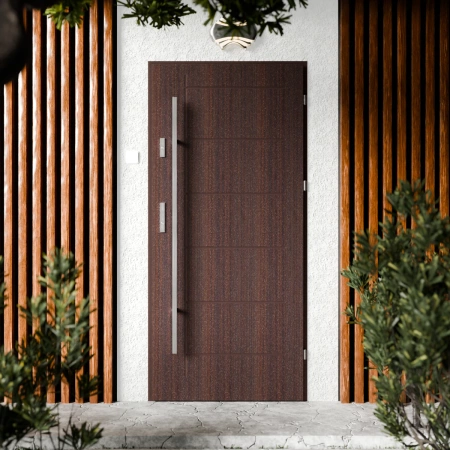 Basic Inox CK drzwi zewnętrzne 72 mm z antabą/pochwytem energooszczędne Ud-1.3 bez przeszklenia pełne Program Czyste Powietrze