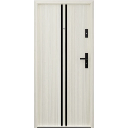 Drzwi wewnątrzklatkowe antywłamaniowe RC3 z Certyfikatem akustyczne wyciszające 47 dB 55 mm stalowe z klamką czarną i aplikacjami dąb bielony A7