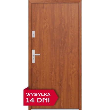 Drzwi zewnętrzne do domu stalowo aluminiowe 68 mm z okuciami inox ATU68 złoty dąb Program Czyste Powietrze M507