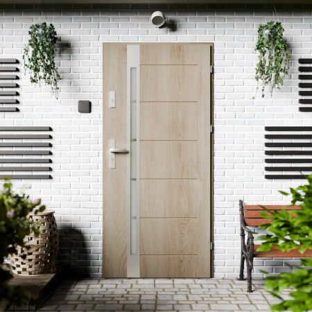 Drzwi zewnętrzne stalowe do domu Toreno Inox 72mm z klamką energooszczędne Ud-1.3 przeszklone lustro weneckie szyba mleczna Program Czyste Powietrze