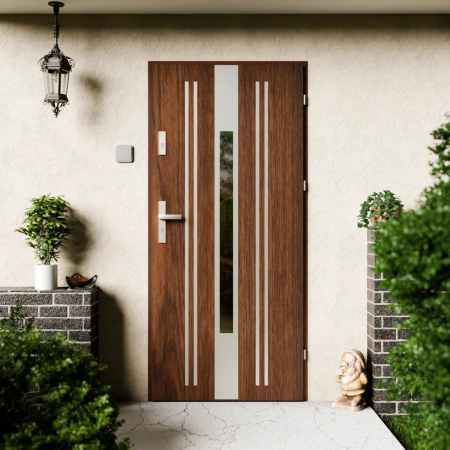 Drzwi zewnętrzne stalowe do domu Elegant Inox 72mm z klamką energooszczędne Ud=1.3 przeszklone lustro weneckie szyba mleczna Program Czyste Powietrze