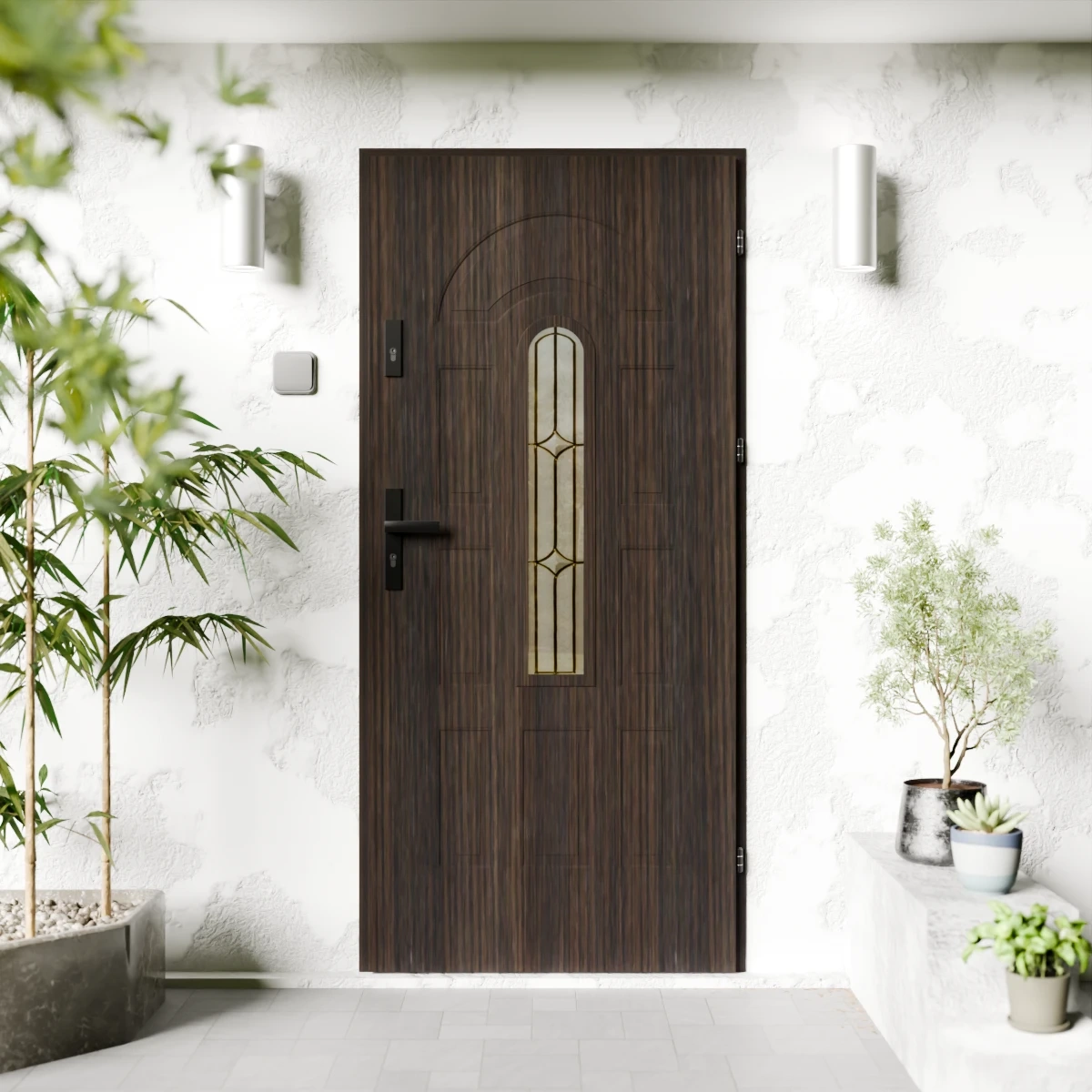 Drzwi zewnętrzne stalowe do domu Retro Black 72mm z klamką czarną energooszczędne Ud=1.3 z szybą Program Czyste Powietrze