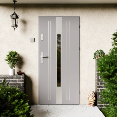Drzwi zewnętrzne stalowe do domu Elegant Inox 72mm z klamką energooszczędne Ud=1.3 przeszklone lustro weneckie szyba mleczna Program Czyste Powietrze