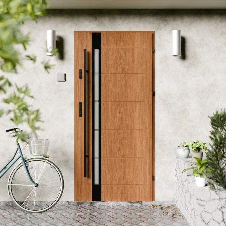 Drzwi zewnętrzne stalowe do domu Toreno Black 72mm z antabą/pochwytem energooszczędne Ud=1.3 lustro weneckie szyba mleczna Program Czyste Powietrze