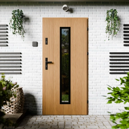 Drzwi zewnętrzne stalowe do domu Presto Black 72mm z klamką czarną energooszczędne Ud-1.3 lustro weneckie szyba mleczna Program Czyste Powietrze