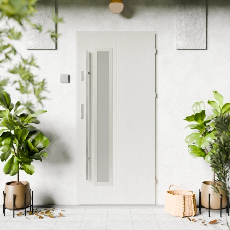 Tinea Inox CK drzwi zewnętrzne 72 mm z antabą/pochwytem energooszczędne Ud-1.3 przeszklone lustro weneckie szyba mleczna Program Czyste Powietrze