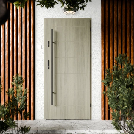 Drzwi zewnętrzne stalowe do domu Basic Black 72mm z antabą/pochwytem energooszczędne Ud=1.3 bez szyby pełne Program Czyste Powietrze