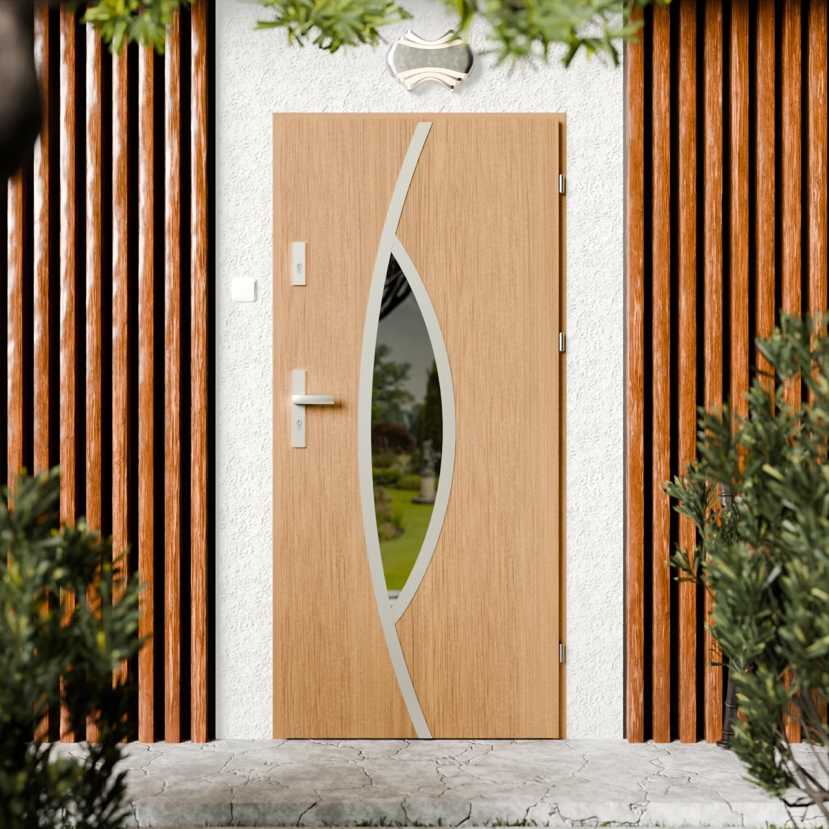 Drzwi zewnętrzne stalowe do domu Maestro Inox 72mm z klamką srebrną energooszczędne Ud=1.3 lustro weneckie szyba mleczna Program Czyste Powietrze