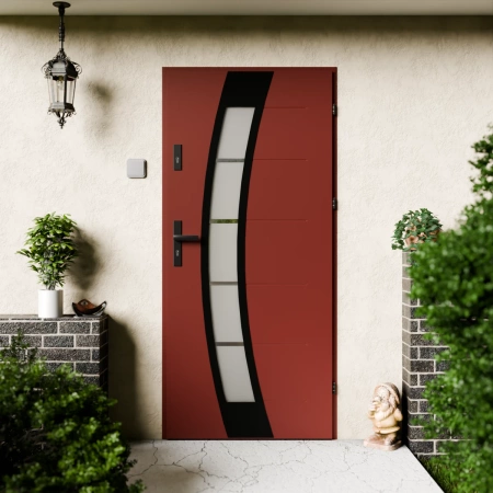 Drzwi zewnętrzne stalowe do domu Efekta Black 72 mm z klamką czarną energooszczędne Ud=1.3 lustro weneckie szyba mleczna Program Czyste Powietrze