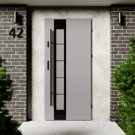 Drzwi zewnętrzne stalowe do domu Sanda Black 72mm z antabą/pochwytem energooszczędne Ud=1.3 lustro weneckie szyba mleczna Program Czyste Powietrze