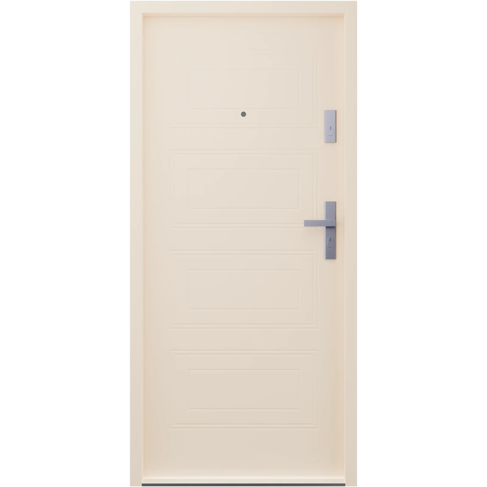 Drzwi wewnątrzklatkowe antywłamaniowe RC3 z Certyfikatem akustyczne wyciszające 47 dB 55 mm stalowe z tłoczeniami z klamką inox srebrną beżowe T34