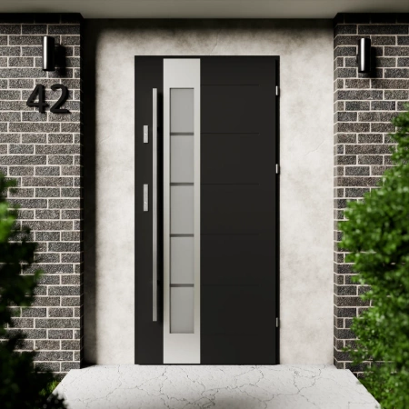 Sanda Inox CK drzwi zewnętrzne 72 mm z antabą/pochwytem energooszczędne Ud-1.3 przeszklone lustro weneckie szyba mleczna Program Czyste Powietrze