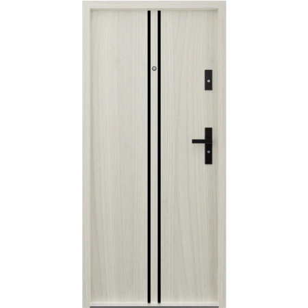 Drzwi wewnątrzklatkowe antywłamaniowe RC3 z Certyfikatem akustyczne wyciszające 47 dB 55 mm stalowe z klamką czarną i aplikacjami dąb sheffield A7