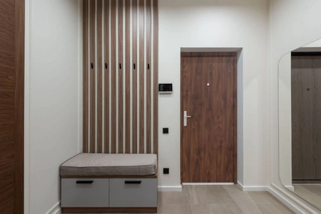 Drzwi wewnątrzklatkowe akustyczne 44 dB z Certyfikatem wyciszające stalowe antywłamaniowe RC3 68 mm dymoszczelne orzech M00