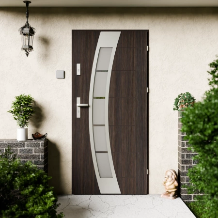 Drzwi zewnętrzne stalowe do domu Efekta Inox 72mm z klamką energooszczędne Ud=1.3 lustro weneckie szyba mleczna Program Czyste Powietrze
