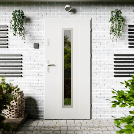 Drzwi zewnętrzne stalowe do domu Presto Inox 72mm z klamką energooszczędne Ud-1.3 przeszklone lustro weneckie szyba mleczna Program Czyste Powietrze