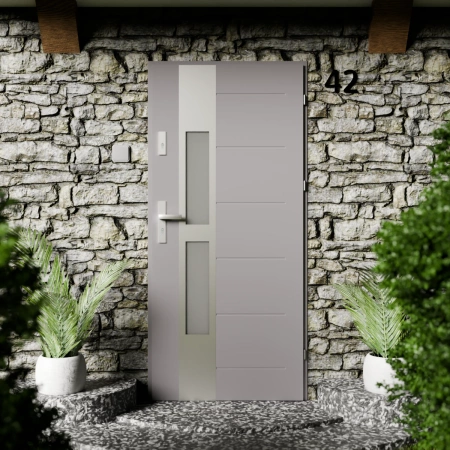 Anda Inox CK drzwi zewnętrzne 72 mm z klamką energooszczędne Ud-1.3 przeszklone lustro weneckie szyba mleczna Program Czyste Powietrze