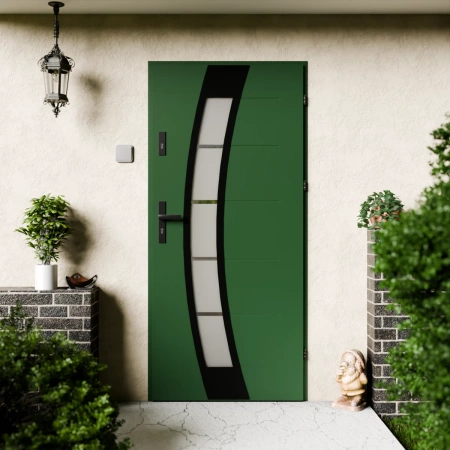 Efekta Black CK drzwi zewnętrzne 72 mm z klamką czarną energooszczędne Ud-1.3 przeszklone lustro weneckie szyba mleczna Program Czyste Powietrze