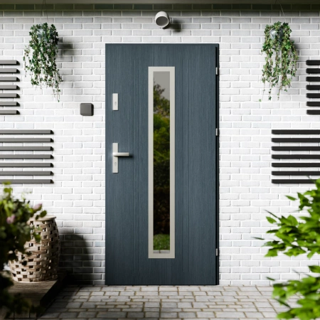 Drzwi zewnętrzne stalowe do domu Presto Inox 72mm z klamką energooszczędne Ud-1.3 przeszklone lustro weneckie szyba mleczna Program Czyste Powietrze