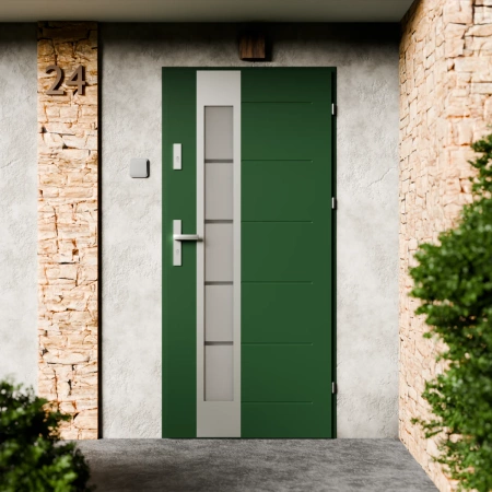 Drzwi zewnętrzne stalowe do domu Sanda Inox 72mm z klamką energooszczędne Ud=1.3 przeszklone lustro weneckie szyba mleczna Program Czyste Powietrze