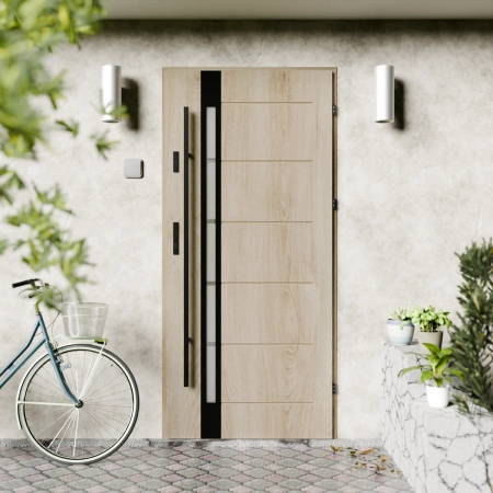 Drzwi zewnętrzne stalowe do domu Toreno Black 72mm z antabą/pochwytem energooszczędne Ud=1.3 lustro weneckie szyba mleczna Program Czyste Powietrze