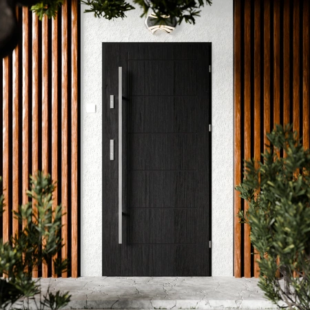 Basic Inox CK drzwi zewnętrzne 72 mm z antabą/pochwytem energooszczędne Ud-1.3 bez przeszklenia pełne Program Czyste Powietrze