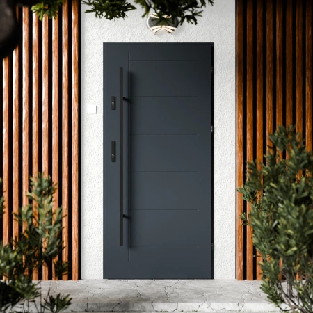 Basic Black CK drzwi zewnętrzne 72 mm z antabą/pochwytem energooszczędne Ud-1.3 bez przeszklenia pełne Program Czyste Powietrze