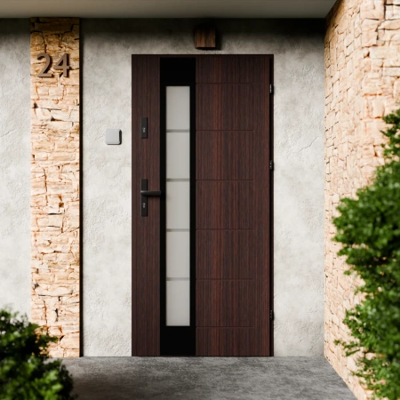 Drzwi zewnętrzne stalowe do domu Sanda Black 72mm z klamką czarną energooszczędne Ud=1.3 lustro weneckie szyba mleczna Program Czyste Powietrze