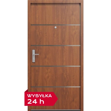 Drzwi wewnątrzklatkowe akustyczne 44 dB z Certyfikatem wyciszające stalowe antywłamaniowe RC3 68 mm dymoszczelne złoty dąb M02