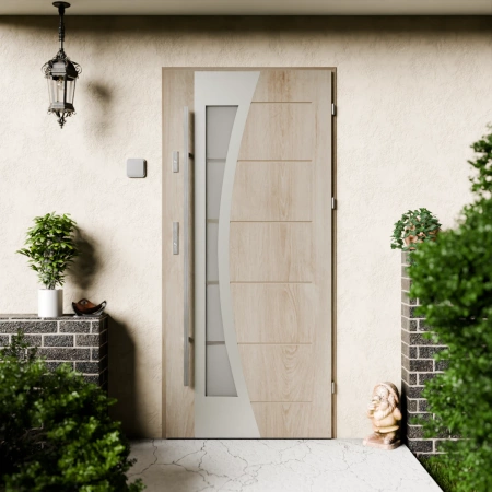 Drzwi zewnętrzne stalowe do domu Optima Inox 72mm z antabą/pochwytem energooszczędne Ud=1.3 lustro weneckie szyba mleczna Program Czyste Powietrze