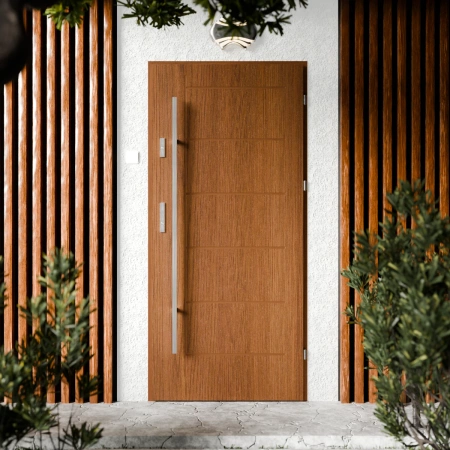 Drzwi zewnętrzne stalowe do domu Basic Inox 72mm z antabą/pochwytem energooszczędne Ud=1.3 bez szyby pełne Program Czyste Powietrze