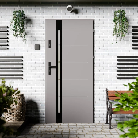 Drzwi zewnętrzne stalowe do domu Toreno Black 72mm z klamką czarną energooszczędne Ud=1.3 lustro weneckie szyba mleczna Program Czyste Powietrze