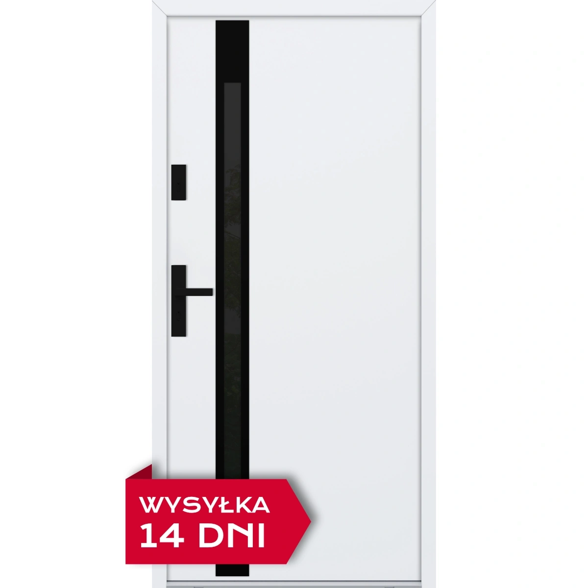 Drzwi zewnętrzne do domu stalowo aluminiowe 68 mm z szybą i czarnymi okuciami ATU68 białe Program Czyste Powietrze M534