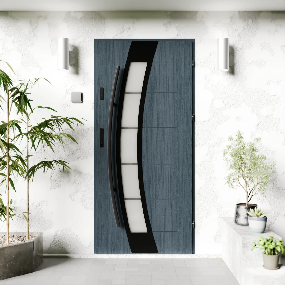 Drzwi zewnętrzne stalowe do domu Efekta Black 72mm z antabą/pochwytem energooszczędne Ud=1.3 lustro weneckie szyba mleczna Program Czyste Powietrze