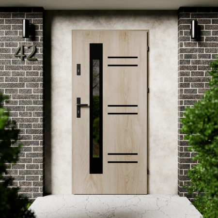 Drzwi zewnętrzne stalowe do domu Pina Black 72mm z klamką czarną energooszczędne Ud=1.3 lustro weneckie szyba mleczna Program Czyste Powietrze