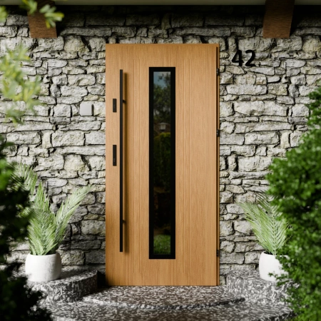 Presto Black CK drzwi zewnętrzne 72 mm z antabą/pochwytem energooszczędne Ud-1.3 przeszklone lustro weneckie szyba mleczna Program Czyste Powietrze