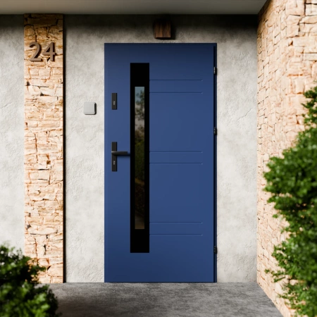 Drzwi zewnętrzne stalowe do domu Weno Black 72mm z klamką czarną energooszczędne Ud=1.3 lustro weneckie szyba mleczna Program Czyste Powietrze