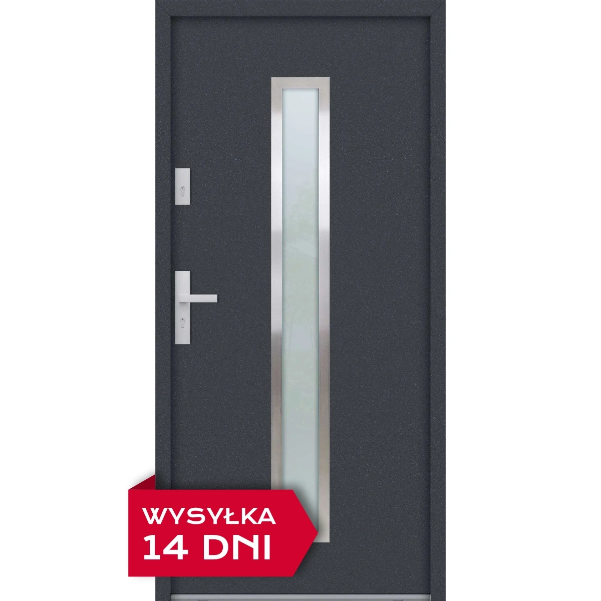 Drzwi zewnętrzne do domu stalowo aluminiowe 68 mm z szybą i klamką inox ATU68 antracyt db703 Program Czyste Powietrze M600