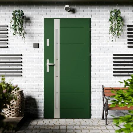 Drzwi zewnętrzne stalowe do domu Toreno Inox 72mm z klamką energooszczędne Ud-1.3 przeszklone lustro weneckie szyba mleczna Program Czyste Powietrze