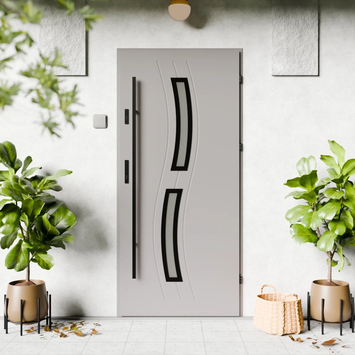 Drzwi zewnętrzne stalowe do domu Twista Black 72mm z antabą/pochwytem energooszczędne Ud=1.3 lustro weneckie szyba mleczna Program Czyste Powietrze
