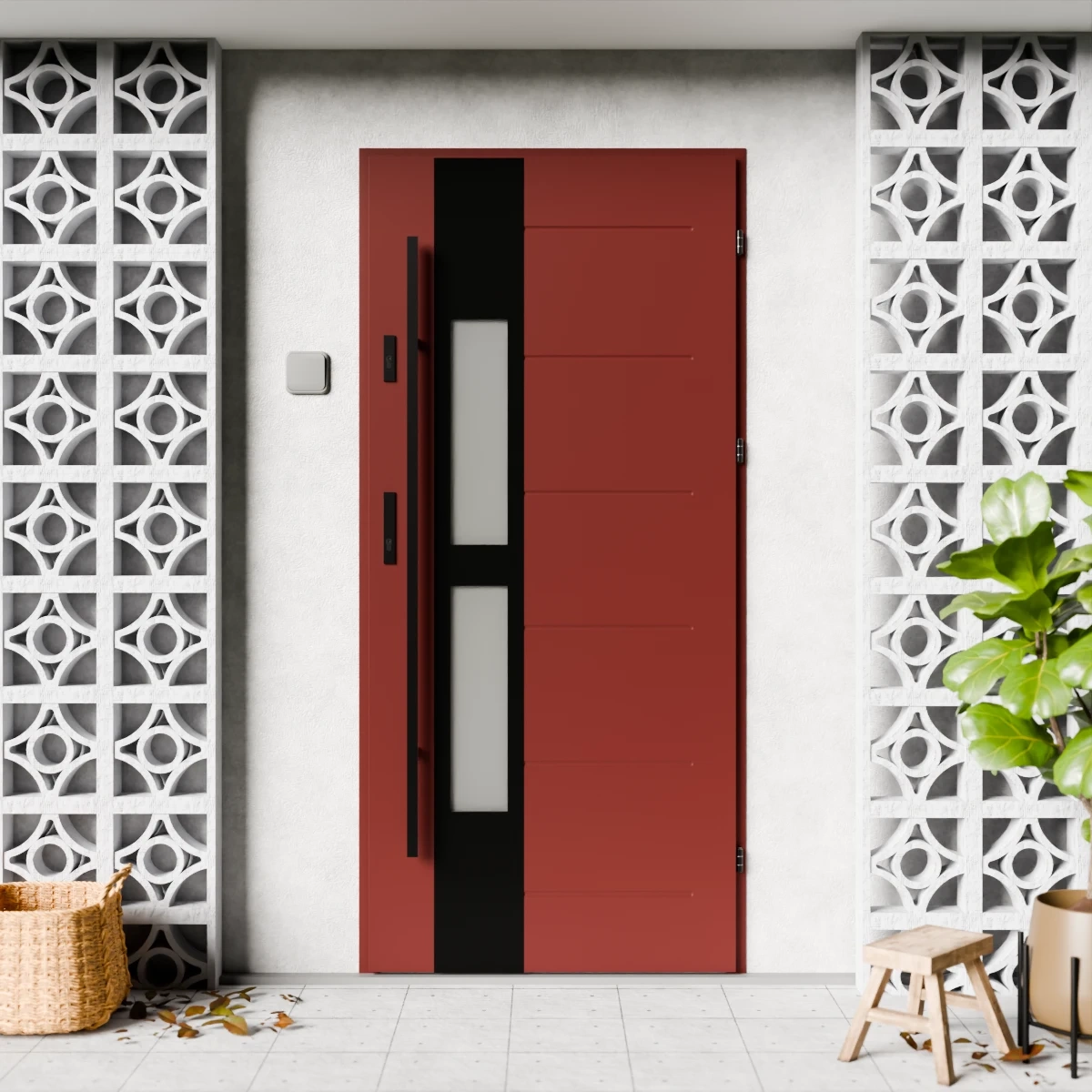 Drzwi zewnętrzne stalowe do domu Anda Black 72mm z antabą/pochwytem energooszczędne Ud=1.3 lustro weneckie szyba mleczna Program Czyste Powietrze