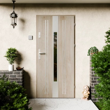 Drzwi zewnętrzne stalowe do domu Elegant Inox 72mm z klamką energooszczędne Ud=1.3 przeszklone lustro weneckie szyba mleczna Program Czyste Powietrze