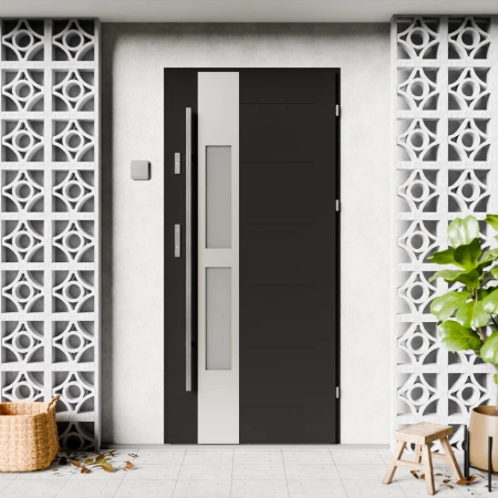 Anda Inox CK drzwi zewnętrzne 72 mm z antabą/pochwytem energooszczędne Ud-1.3 przeszklone lustro weneckie szyba mleczna Program Czyste Powietrze